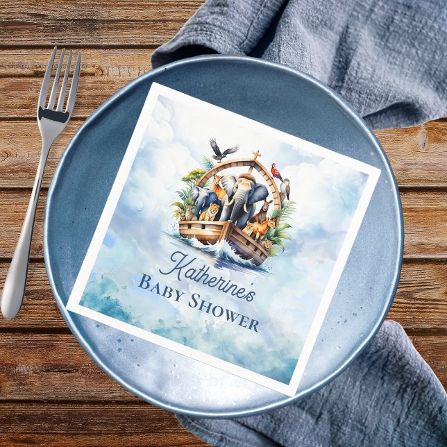 Servilleta De Papel Noah's Ark Cute Animals Blue Boy Baby Shower (Noah's Ark Cute Animals Boy Baby Shower Paper Napkins)