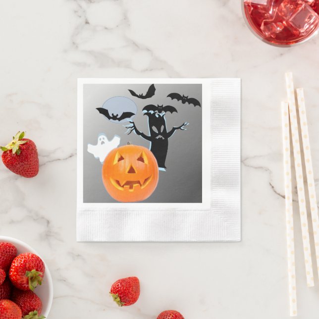 Servilleta De Papel Noche atormentada con fantasmas y calabazas (In situ)
