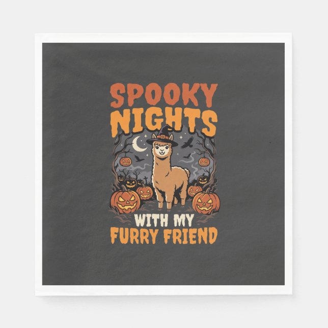 Servilleta De Papel Noche de Alpaca de Halloween (Anverso)