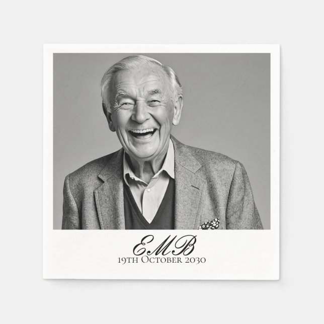 Servilleta De Papel Noche de cumpleaños masculino elegante foto Monogr (Anverso)