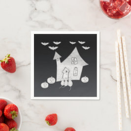 Servilleta De Papel Noche de Halloween con casa embrujada, murciélagos