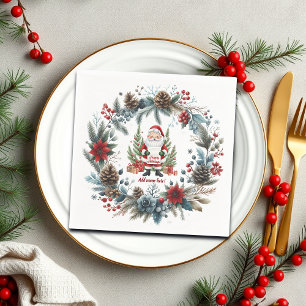 Servilleta De Papel Noche de Invierno de Santa Claus Wreath Felices Fi