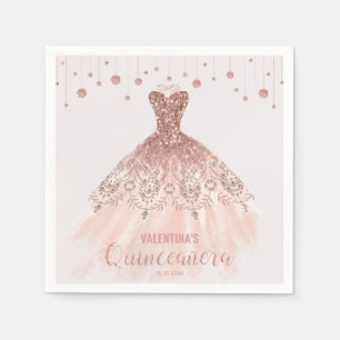 Servilleta De Papel Noche de oro Rosa de la princesa Quinceañera