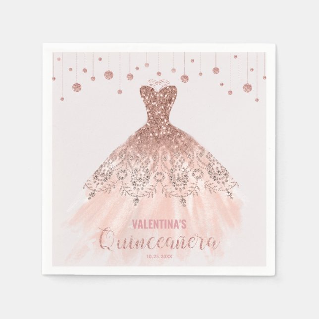 Servilleta De Papel Noche de oro Rosa de la princesa Quinceañera (Anverso)