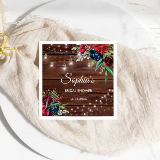 Servilleta De Papel Noche Rustic Wood Burgundy Floral Lights (Subido por el creador)