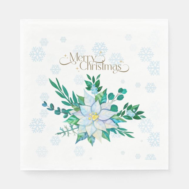 Servilleta De Papel Nochebuena Nochebuena Poinsettia White Snowflakes (Anverso)