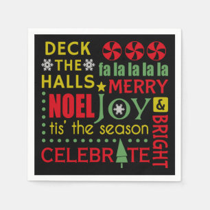 Servilleta De Papel Nochebuena tipografía "Deck the Halls"