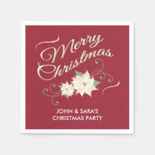 Servilleta De Papel Nochebuena y Poinsettias blancas con moras rojas y