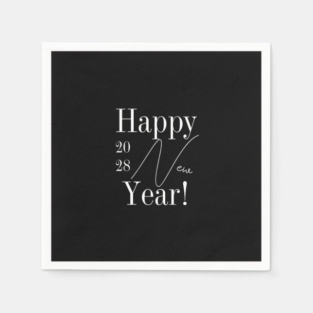 Servilleta De Papel Nochevieja Fiesta blanco y negro (Anverso)