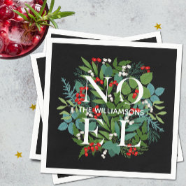 Servilleta De Papel NOEL Berries Greenery Navidades negros personaliza
