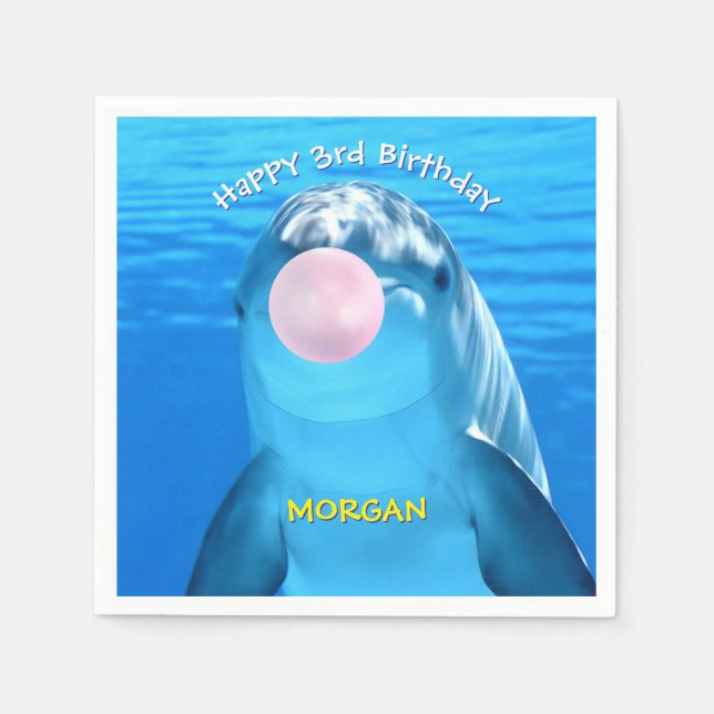 Servilleta De Papel Nombra de delfín lindo de cumpleaños (Anverso)