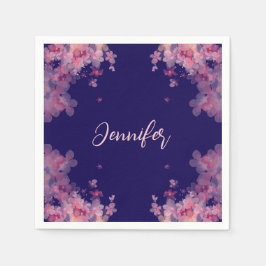 Servilleta De Papel Nombrado acuarela magnolia floral azul marino