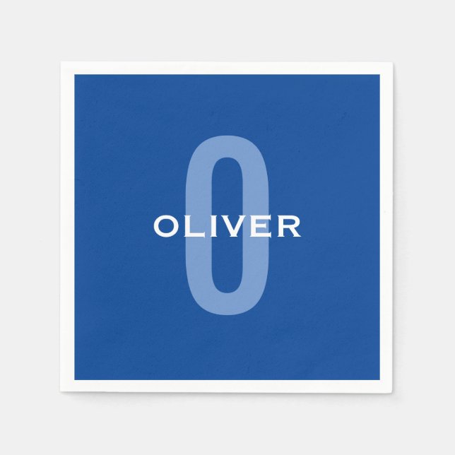 Servilleta De Papel Nombre blanco azul monograma personalizado (Anverso)