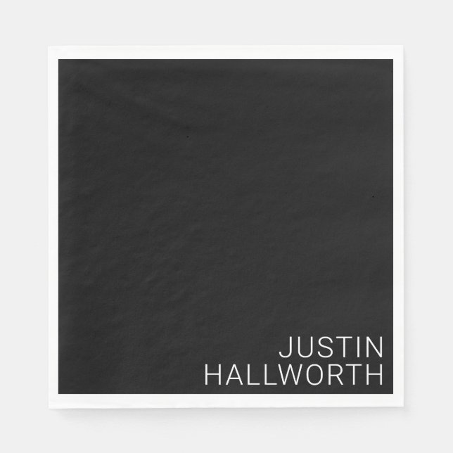 Servilleta De Papel Nombre blanco moderno en negro (Anverso)