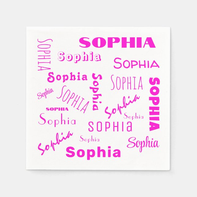 Servilleta De Papel Nombre Collage Nombre personalizado rosado calient (Anverso)