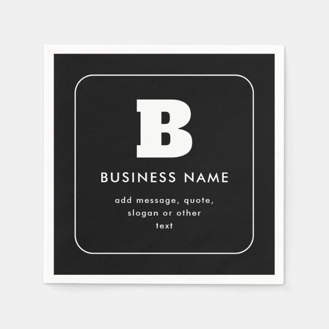 Servilleta De Papel Nombre comercial editable y eslogan | Blanco y neg (Anverso)