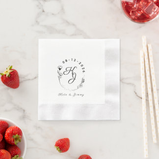 Servilleta De Papel Nombre con Monograma Personalizado y Fecha Elegant