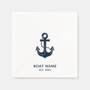 Servilleta De Papel Nombre de barco personalizado azul marino náutico