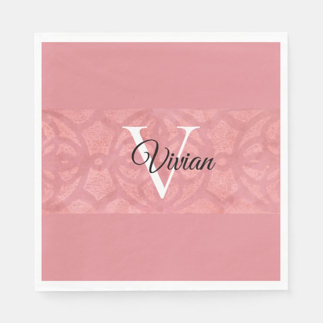 Servilleta De Papel Nombre de Batik Rosado Ruddy Monogramado (Anverso)