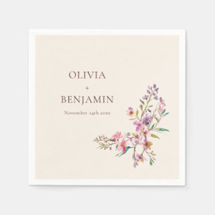 Servilleta De Papel Nombre de boda boho de flor silvestre rosa morado