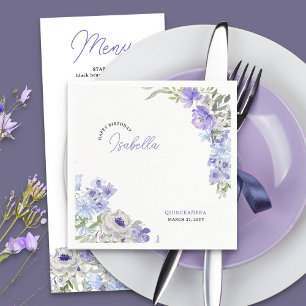 Servilleta De Papel Nombre de cumpleaños feliz con letra de flores púr