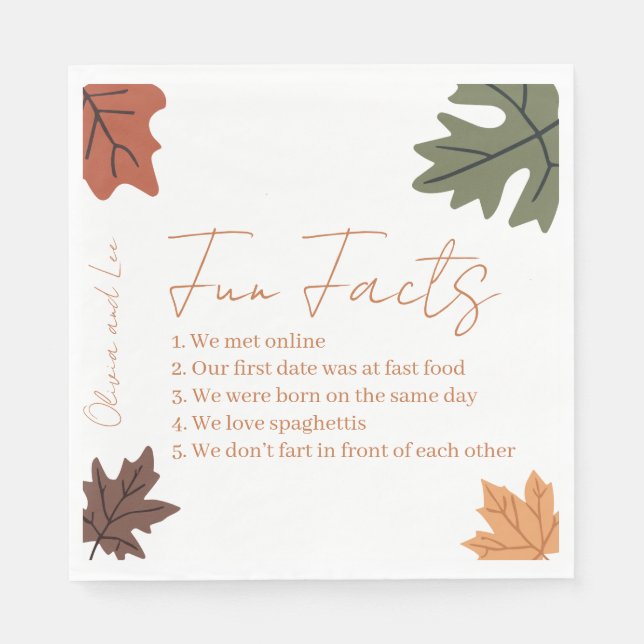 Servilleta De Papel Nombre de datos divertidos de otoño Boda  (Anverso)