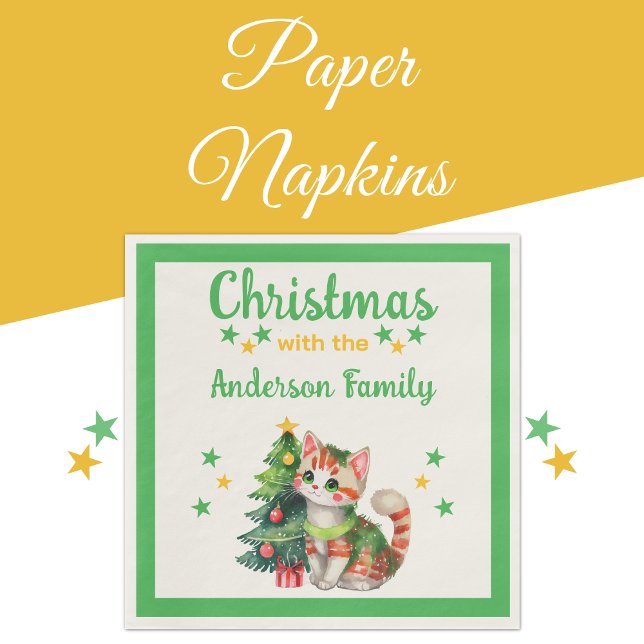 Servilleta De Papel Nombre de familia árbol de gatos Navidades verdes  (Subido por el creador)