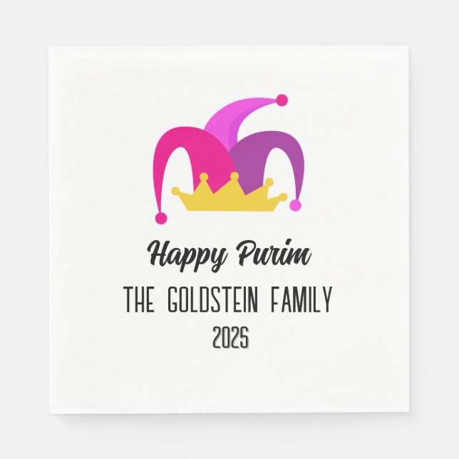 Servilleta De Papel Nombre de familia de Gorra de Purim púrpura (Anverso)