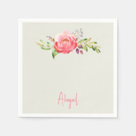 Servilleta De Papel Nombre de guión floral rosa Baby Shower