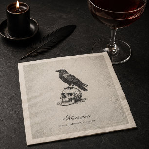 Servilleta De Papel Nombre de Halloween de Cuervo y Calavera Gótico Vi