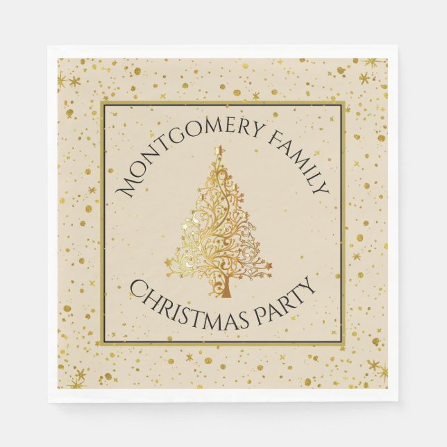 Servilleta De Papel Nombre de la familia, Árbol de Navidad dorado, Fie (Anverso)