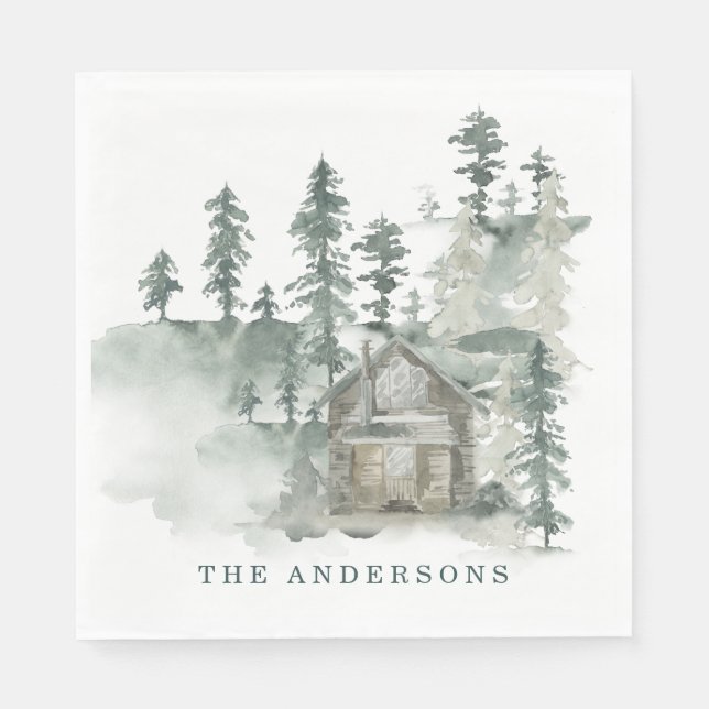 Servilleta De Papel Nombre de la familia verde del bosque de acuarelas (Anverso)