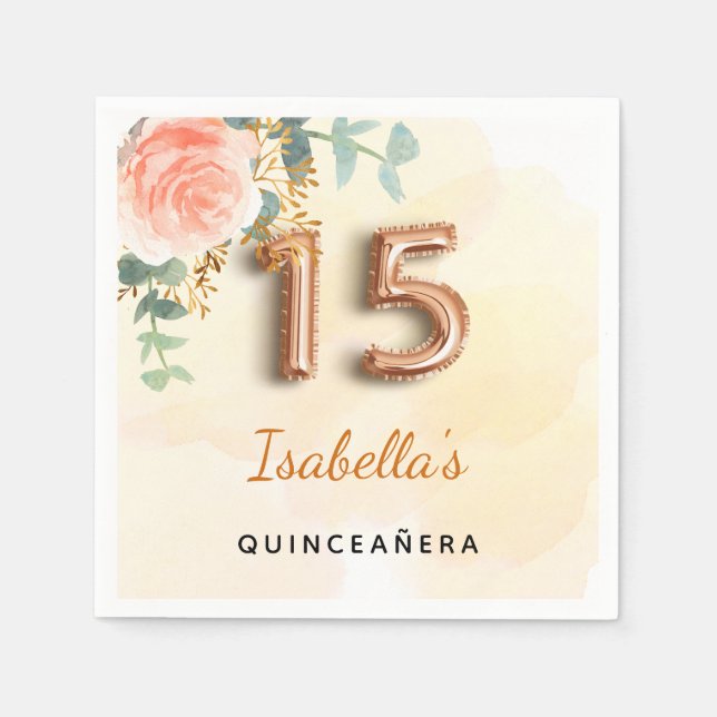 Servilleta De Papel Nombre de la vegetación floral de oro rosa Quincea (Anverso)