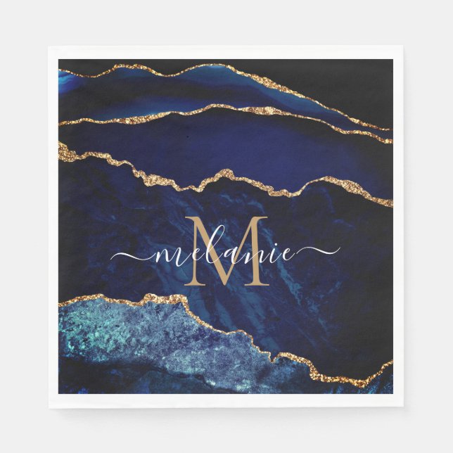 Servilleta De Papel Nombre de letra monograma Agy Navy toallas de oro  (Anverso)