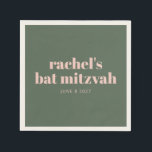 Servilleta De Papel Nombre de Mitzvah de Bat Green Rosa<br><div class="desc">Tipografía audaz personalizada Rubor Pink and Forest Green Bat Mitzvah Napkins</div>