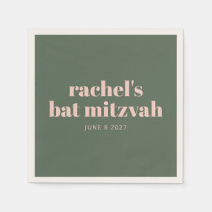 Servilleta De Papel Nombre de Mitzvah de Bat Green Rosa