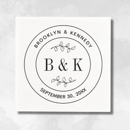 Servilleta De Papel Nombre de pareja de boda de monograma floral botán