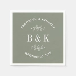 Servilleta De Papel Nombre de pareja de monograma froral verde sabio