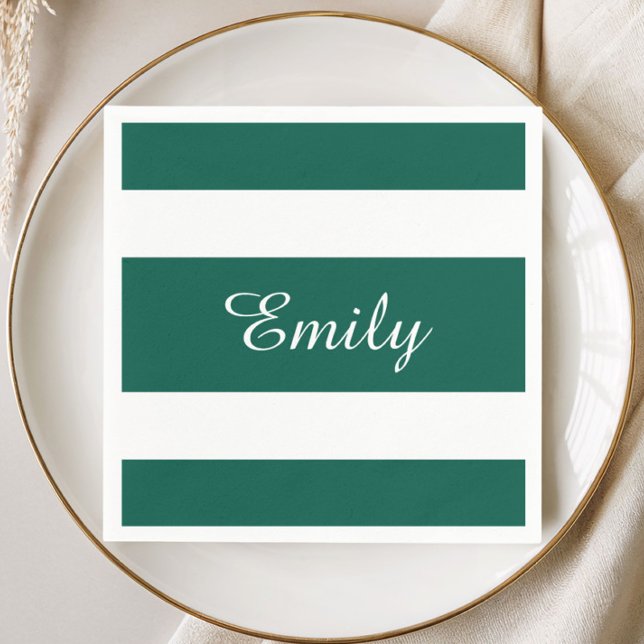 Servilleta De Papel Nombre de Rayas Verdes Modernas  (Modern Green Stripes Name Napkins)