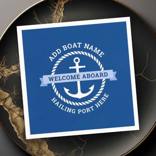 Servilleta De Papel Nombre del barco fronterizo de la cuerda de anclaj (Anchor rope border boat name welcome aboard napkins)