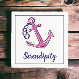 Servilleta De Papel Nombre del barco Navy Anchor Rosa