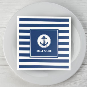 Servilleta De Papel Nombre del barco Rope & Anchor Blue Stripes