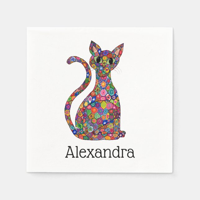 Servilleta De Papel Nombre del monograma del gato del gato de la flor  (Anverso)