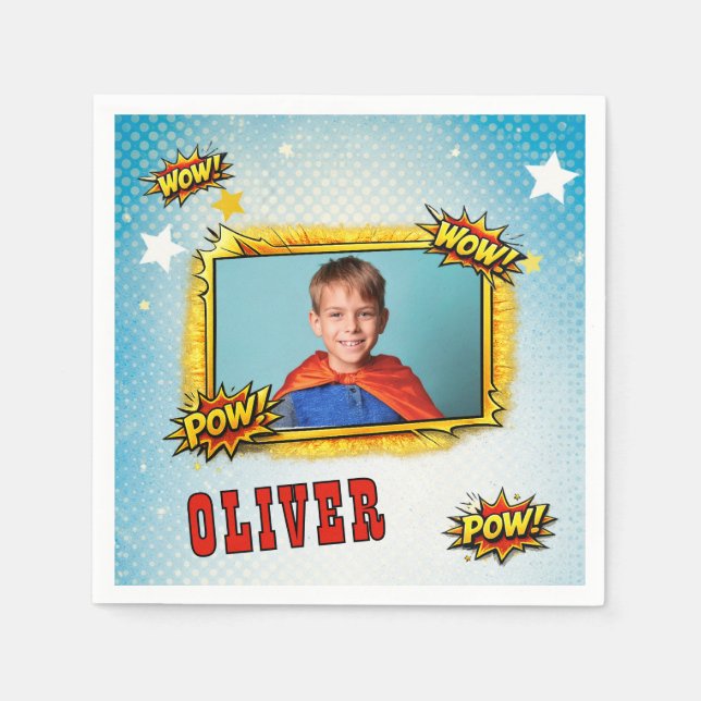 Servilleta De Papel Nombre del niño superhéroe de cómic Foto Fiesta de (Anverso)