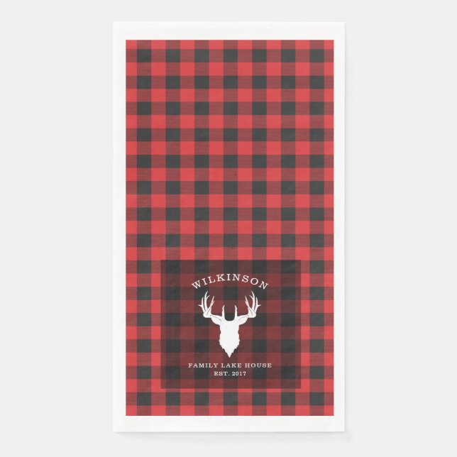 Servilleta De Papel Nombre familiar Lumberjack Plaid Lake House (Anverso)