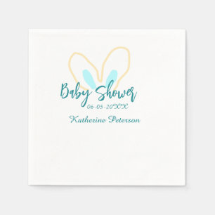 Servilleta De Papel nombre fecha baby shower azul amarillo tierno orej