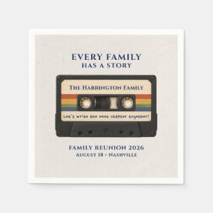 Servilleta De Papel Nombre Fecha Reunión Familiar Retro Cassette