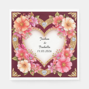 Servilleta De Papel 🌸 Nombre floral en forma de corazón para decoraci