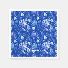 Servilleta De Papel Nombre hojas tropicales Cobalt Blue Standard Cocta