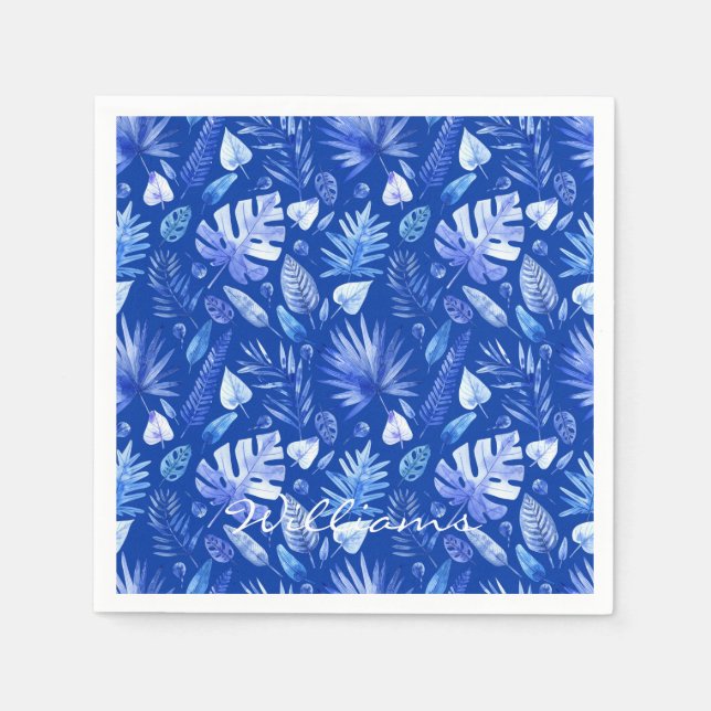Servilleta De Papel Nombre hojas tropicales Cobalt Blue Standard Cocta (Anverso)